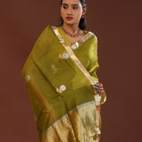 Mahendi Green Organza Banarasi Saree