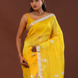 Bright Yellow Organza Banarasi Saree