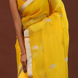 Bright Yellow Organza Banarasi Saree