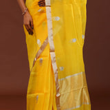 Bright Yellow Organza Banarasi Saree