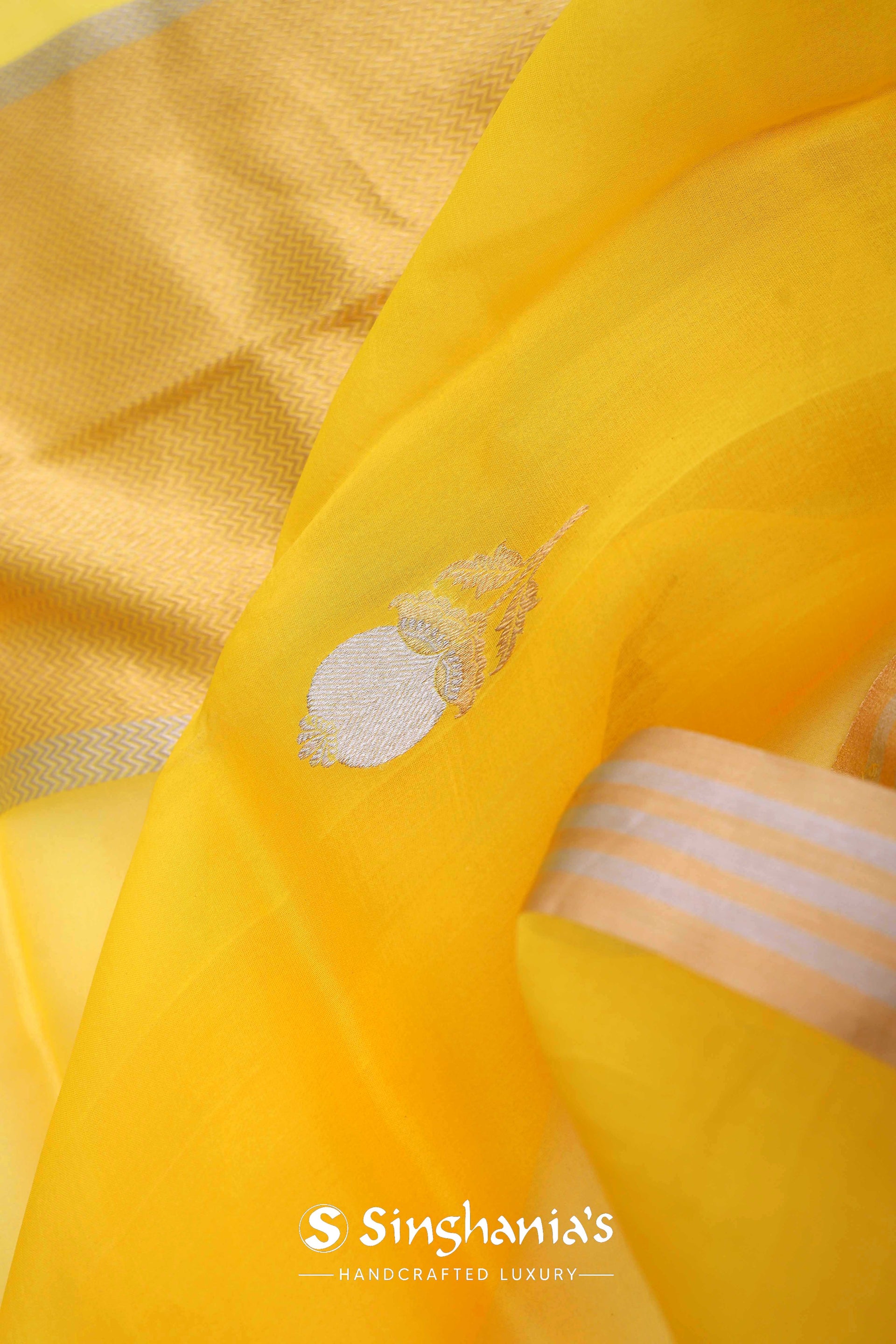 <img> Bright Yellow Organza Banarasi Saree