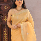 Peach Tissue Banarasi Silk Saree With Butti'S