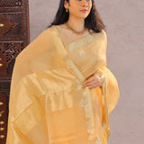 Peach Tissue Banarasi Silk Saree With Butti'S