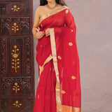 Red Tissue Banarasi Silk Saree With Butti'S