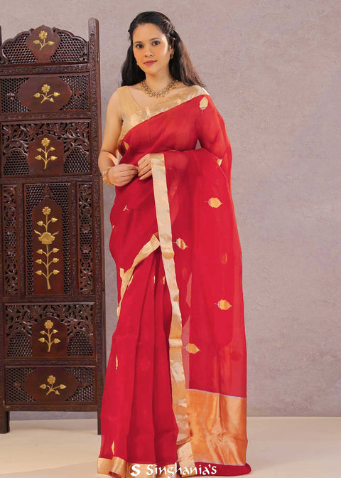 <img> Red Tissue Banarasi Silk Saree With Butti'S