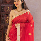 Red Tissue Banarasi Silk Saree With Butti'S