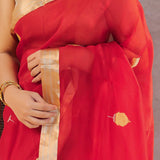 Red Tissue Banarasi Silk Saree With Butti'S