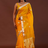 Carrot Orange Organza Banarasi Saree