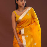 Carrot Orange Organza Banarasi Saree