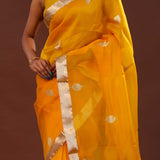 Carrot Orange Organza Banarasi Saree