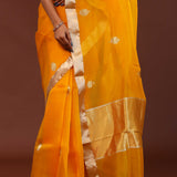 Carrot Orange Organza Banarasi Saree