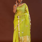 Yellowish Green Organza Banarasi Saree