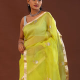 Yellowish Green Organza Banarasi Saree