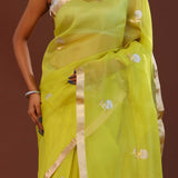 Yellowish Green Organza Banarasi Saree