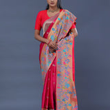 Hot Pink Banarasi Saree With Meenakari Border
