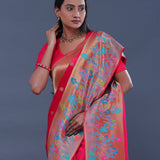 Hot Pink Banarasi Saree With Meenakari Border