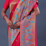 Hot Pink Banarasi Saree With Meenakari Border
