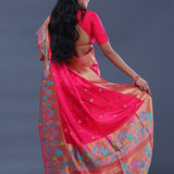 Hot Pink Banarasi Saree With Meenakari Border
