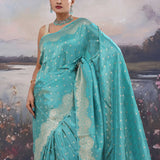 Turquoise Blue Banarasi Saree