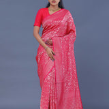 Cherry Red Banarasi Saree With All Over Zari