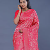 Cherry Red Banarasi Saree With All Over Zari