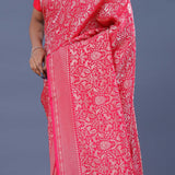 Cherry Red Banarasi Saree With All Over Zari