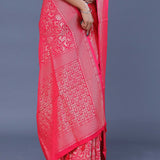 Cherry Red Banarasi Saree With All Over Zari