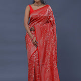 Red Banarasi Saree With All Over Zari