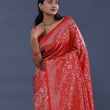 Red Banarasi Saree With All Over Zari
