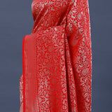 Red Banarasi Saree With All Over Zari