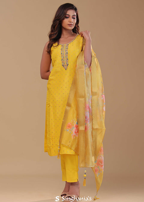 <img> Yellow Chanderi Kurta Set