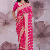 Hot Pink Georgette Bandhani Saree With Designer Border