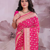 Hot Pink Georgette Bandhani Saree With Designer Border