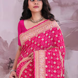 Hot Pink Georgette Bandhani Saree With Designer Border