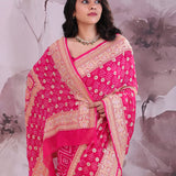 Hot Pink Georgette Bandhani Saree With Designer Border