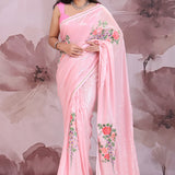 Soft Pink Georgette Saree With Embroidery Work