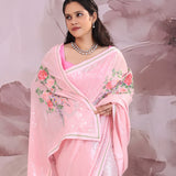 Soft Pink Georgette Saree With Embroidery Work