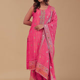 Bright Pink Tissue Banarasi Kurta Set