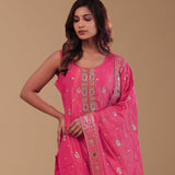 Bright Pink Tissue Banarasi Kurta Set