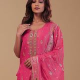 Bright Pink Tissue Banarasi Kurta Set