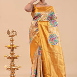 Golden Tissue Kanjivaram Saree With Petit Point Embroidery