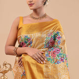 Golden Tissue Kanjivaram Saree With Petit Point Embroidery