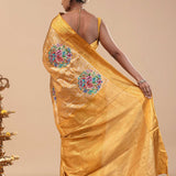 Golden Tissue Kanjivaram Saree With Petit Point Embroidery