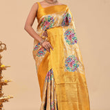Satin Sheen Gold Tissue Kanjivaram Saree With Petit Point Embroidery