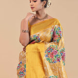 Satin Sheen Gold Tissue Kanjivaram Saree With Petit Point Embroidery