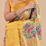 Satin Sheen Gold Tissue Kanjivaram Saree With Petit Point Embroidery