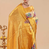 Satin Sheen Gold Tissue Kanjivaram Saree With Petit Point Embroidery