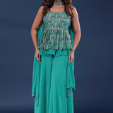 Sea Green Chinon Crepe Indo-Western Set