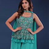Sea Green Chinon Crepe Indo-Western Set