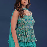 Sea Green Chinon Crepe Indo-Western Set